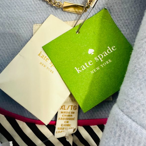 NWT KATE SPADE PEARL BLUE BOW BACK TWILL WOOL DOUBLE BREASTED PEA COAT XL $598 - Picture 8 of 8